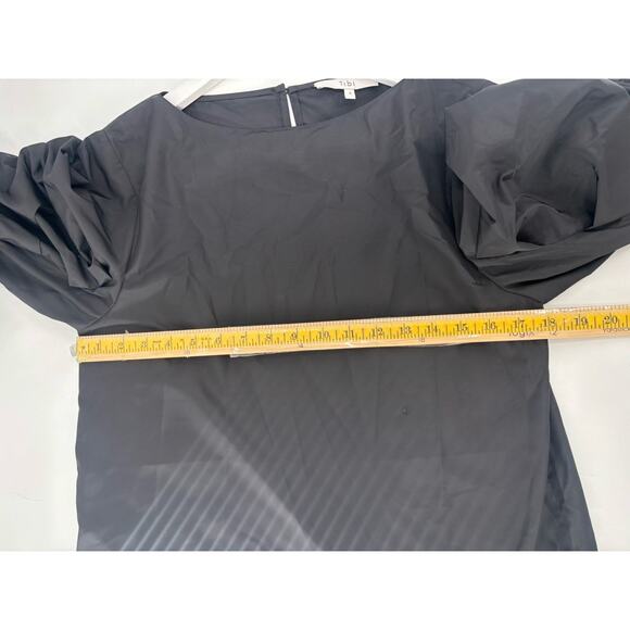 Tibi Blouse Womens 4 Black Ruched Ruffle 3/4 Sleeves Keyhole Back Button - Picture 14 of 16